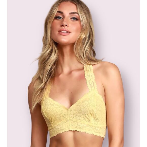 Free People Intimately FP Galloon Lace Racerback Bralette Yellow & Green S New - Picture 5 of 15
